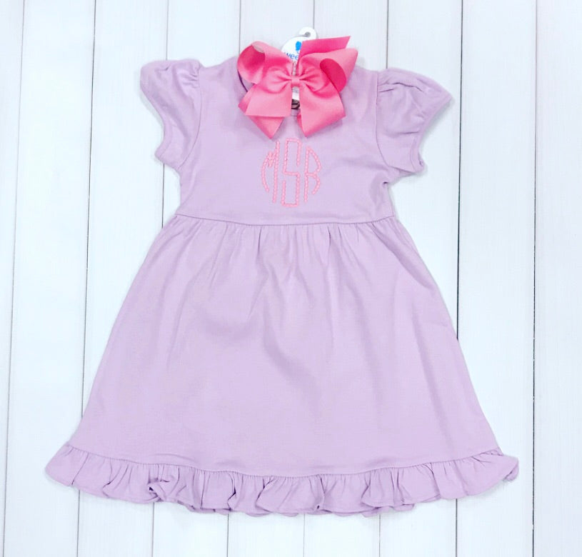 Empire Waist Ruffle Dress with Beaded Monogram