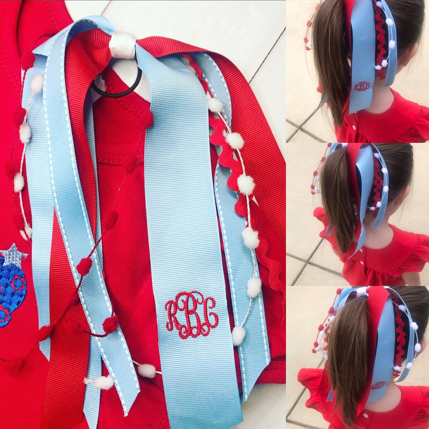 Red/Light Blue Ponytail Ribbon