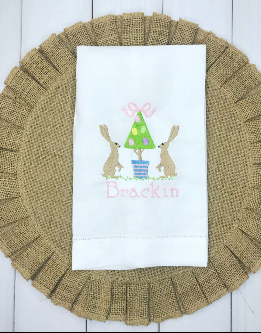 Bunny Topiary Linen Tea Towel