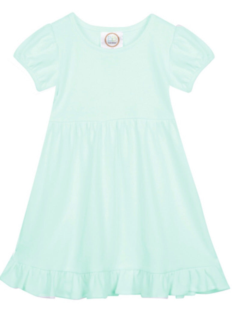 Empire Waist Ruffle Dress with Beaded Monogram
