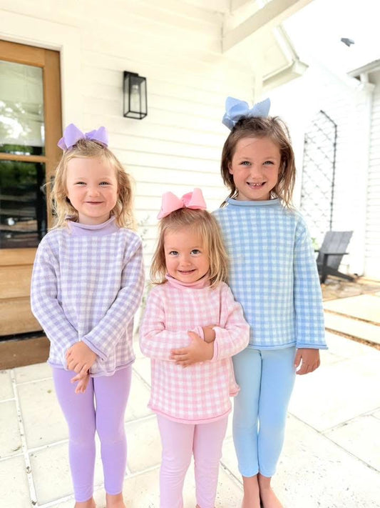Gingham Rollneck Sweaters - Embroidery Included