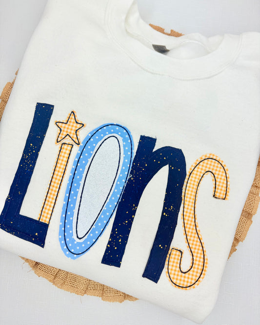 YOUTH AND ADULT Lions Applique Sweatshirt and Tee