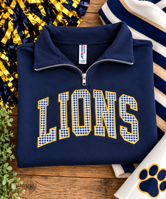LLCA Lions Gingham Appliqué Quarter-Zip Sweatshirt