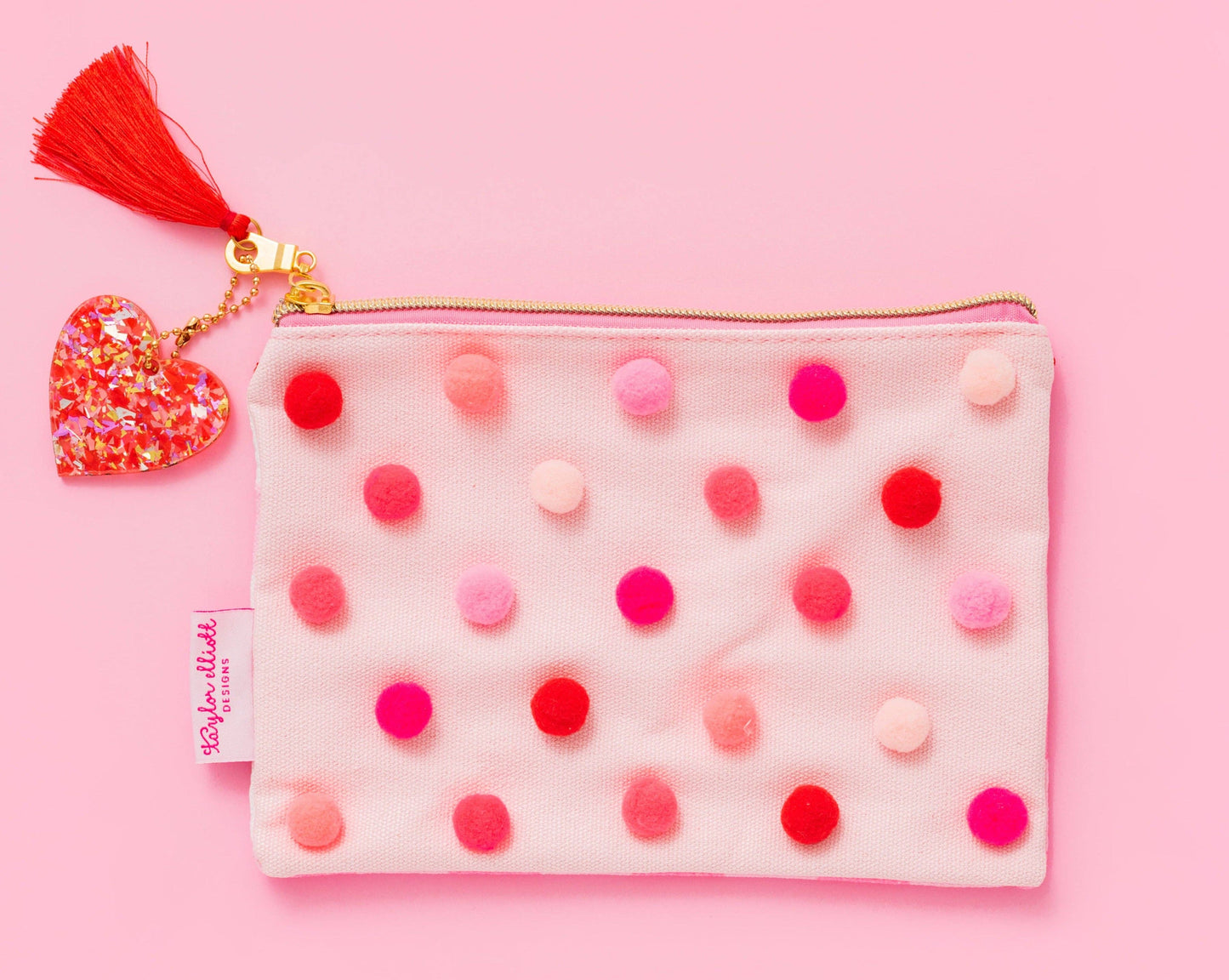 Red + Pink Pom-Pom Pouch Med - Min. 4 (V-08)