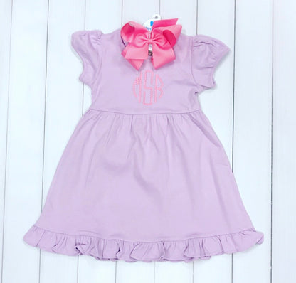 Empire Waist Ruffle Dress with Beaded Monogram