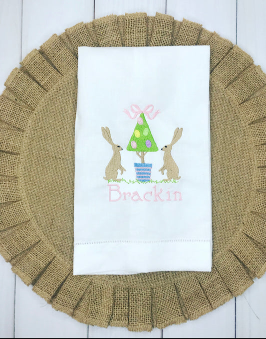 Bunny Topiary Linen Tea Towel