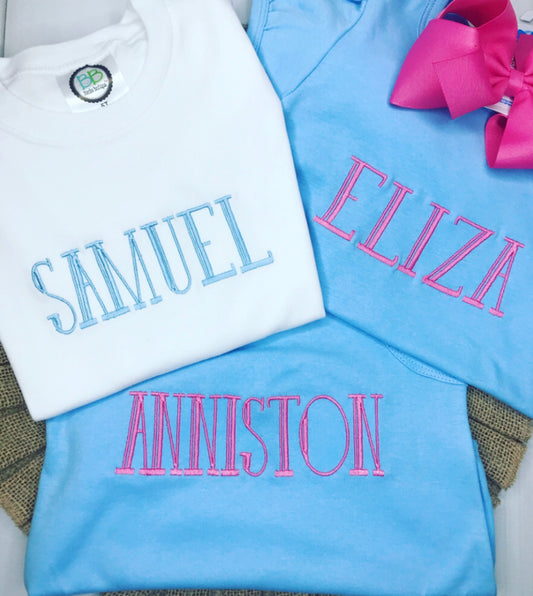 ALPHA Embroidery Onesie/Shirt/Bubble/Romper/Dress
