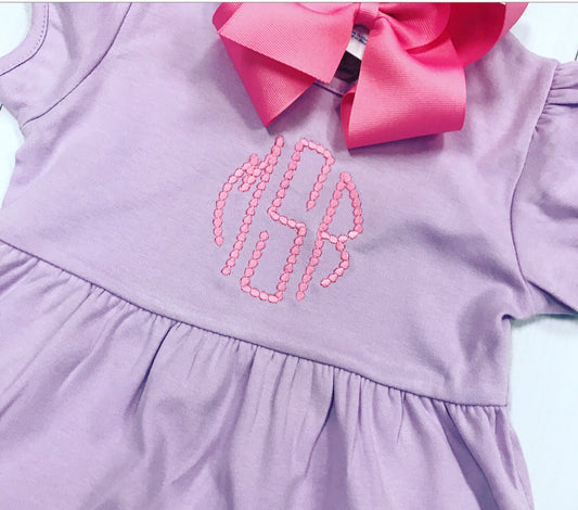 Empire Waist Ruffle Dress with Beaded Monogram