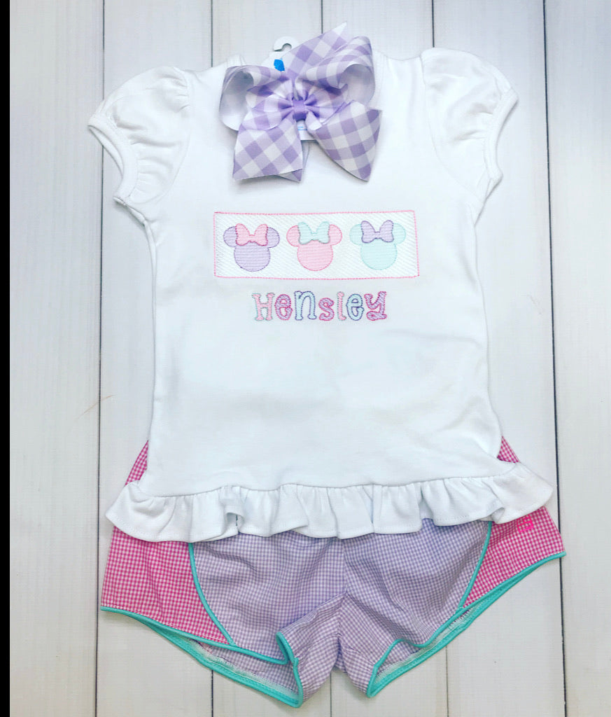 Pink Mouse Trio Faux Smocked