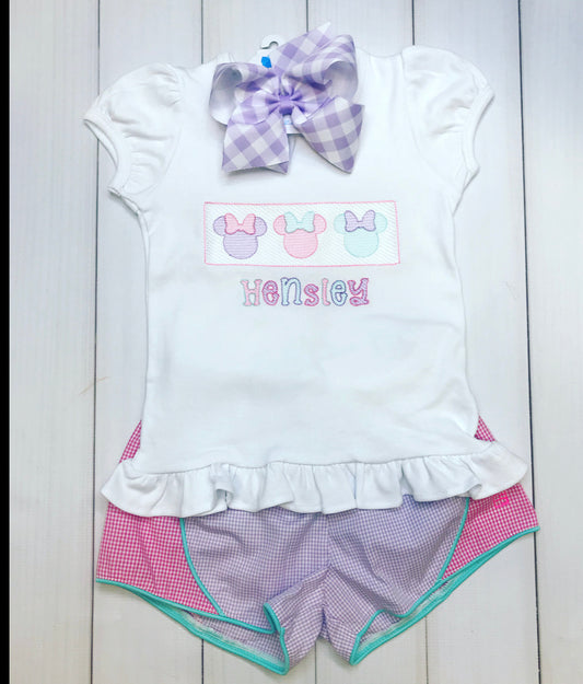 Pink Mouse Trio Faux Smocked