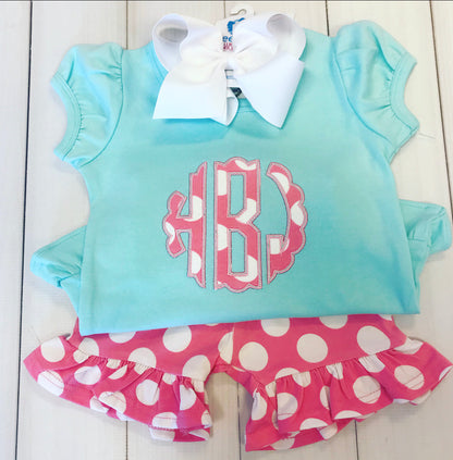 Aqua Applique Monogram Shirt