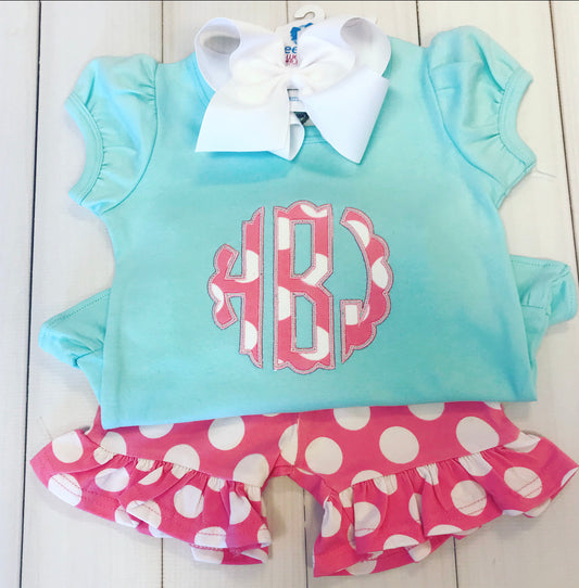 Aqua Applique Monogram Shirt