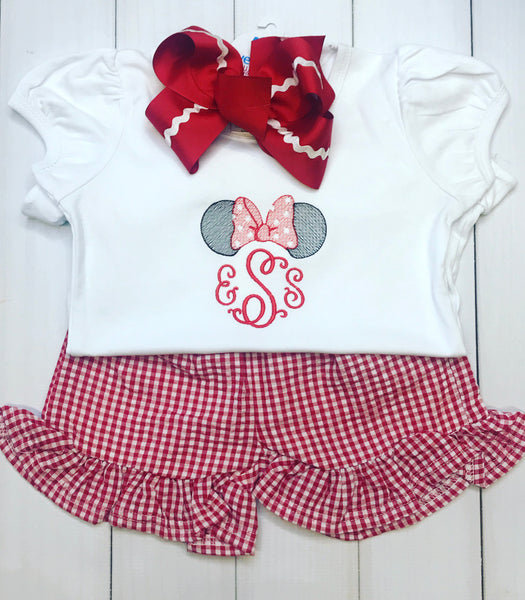 Sketch Bow Mouse Ears Monogram Tee