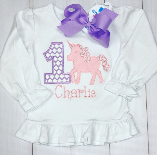 Birthday Unicorn Appliqué Shirt