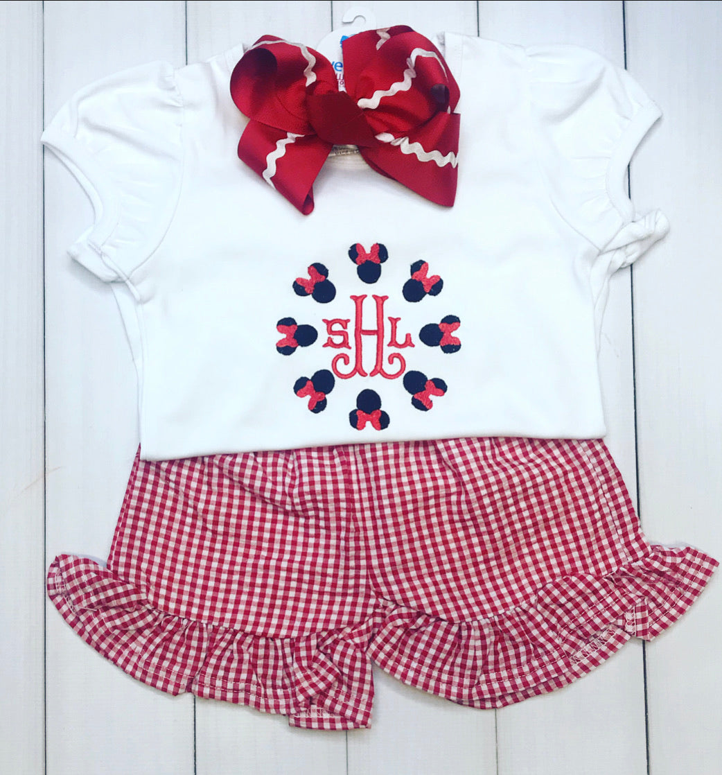 Bow Mouse Circle Monogram Frame Tee
