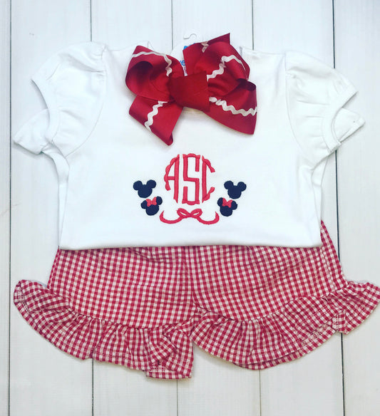Double Mouse Monogram Bow Tee